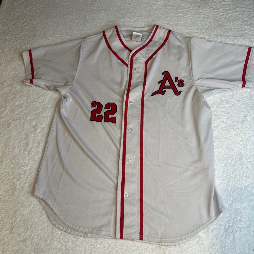 Allesom Baseball Jersey A's Number 22 Button‎ Up Sportswear White Red XL